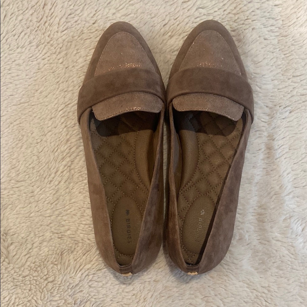 Birdies Taupe Suede Quilted Insole Loafers
